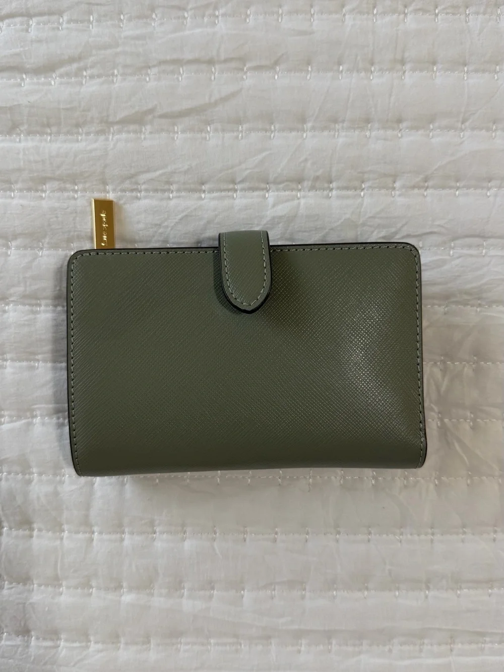 Kate Spade Olive Green Saffiano Wallet with Gold Logo